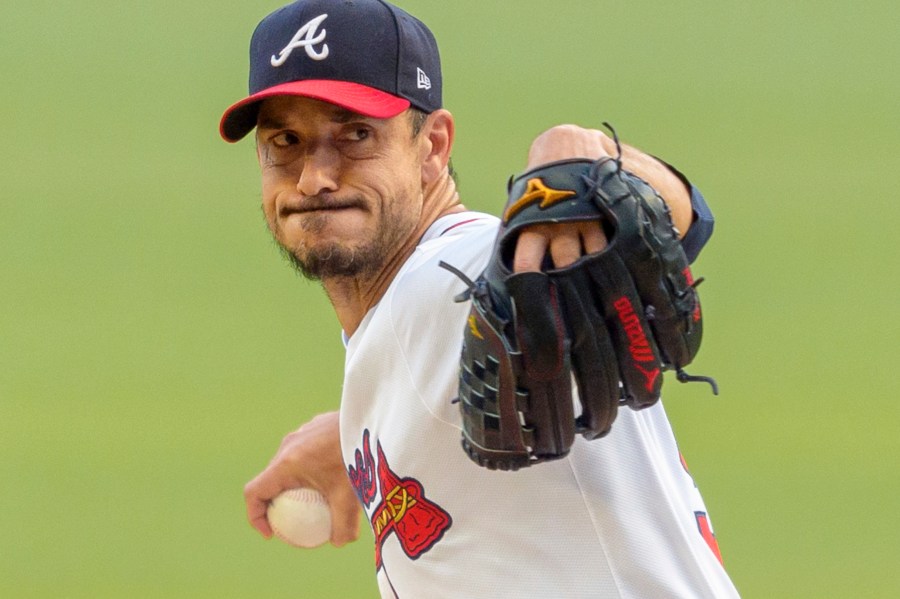 FILE - Atlanta Braves pitcher Charlie Morton throws in the first inning of a make-up baseball game against the Cincinnati Reds, Monday, Sept. 9, 2024, in Atlanta. (AP Photo/Jason Allen, File)