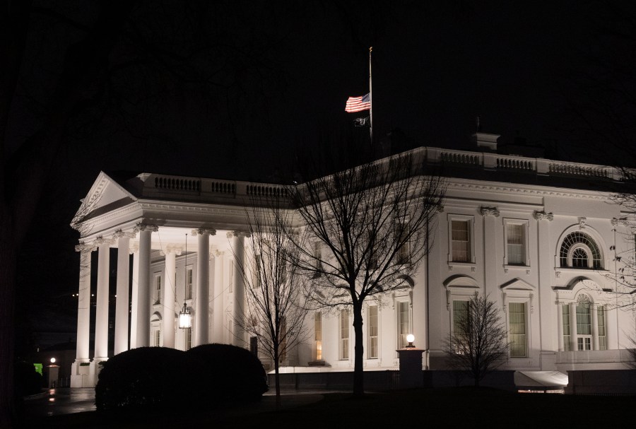 The flag flies at half-staff for the late President Jimmy Carter at the White House, Sunday, Dec. 29, 2024. Carter, who was 100 years old, died Sunday at his home in Plains, Ga. (AP Photo/Manuel Balce Ceneta)