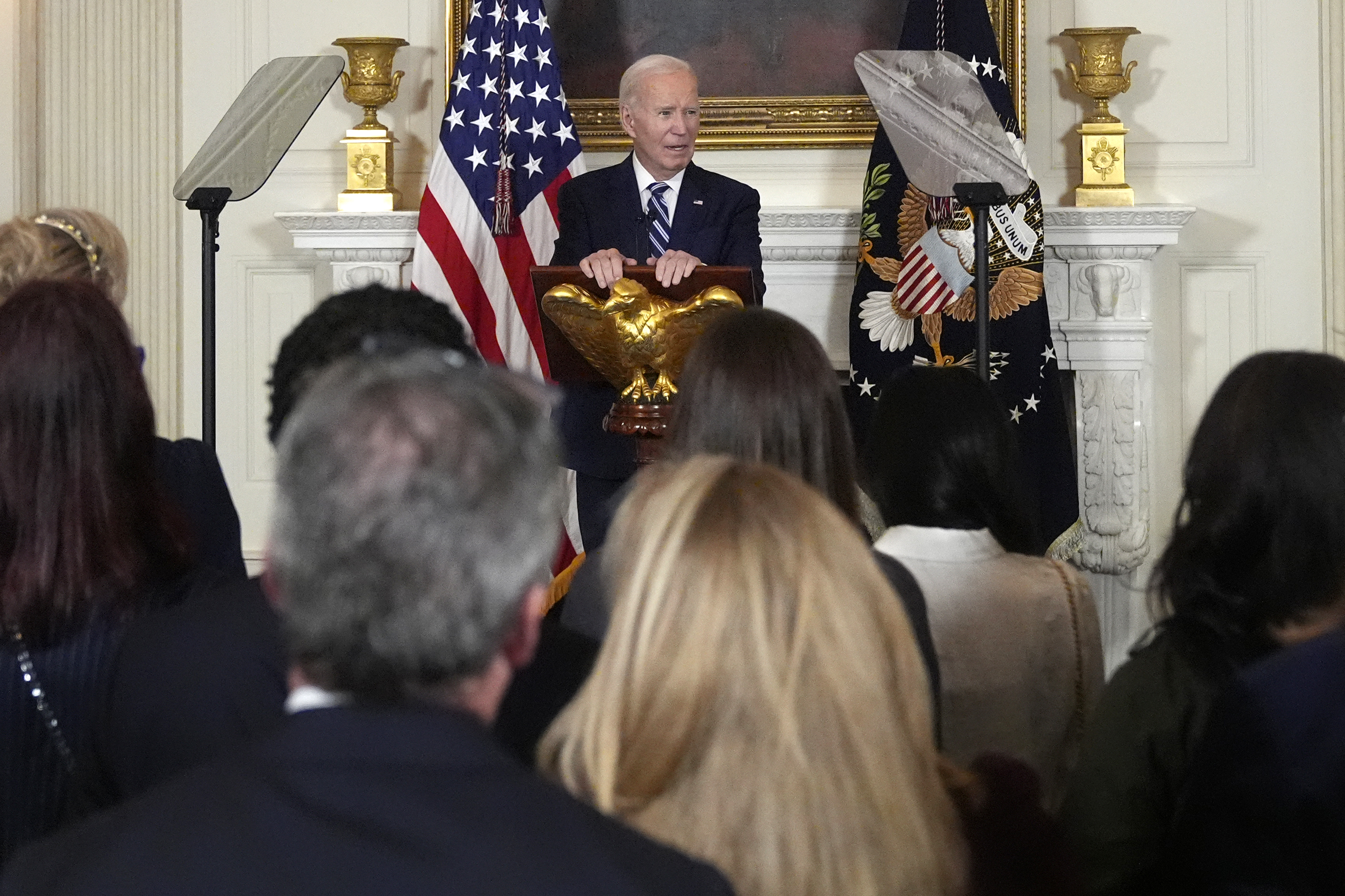 President Joe Biden speaks at a reception for new Democratic members of Congress in the State Dining Room of the White House, Sunday, Jan. 5, 2025, in Washington. (AP Photo/Manuel Balce Ceneta)