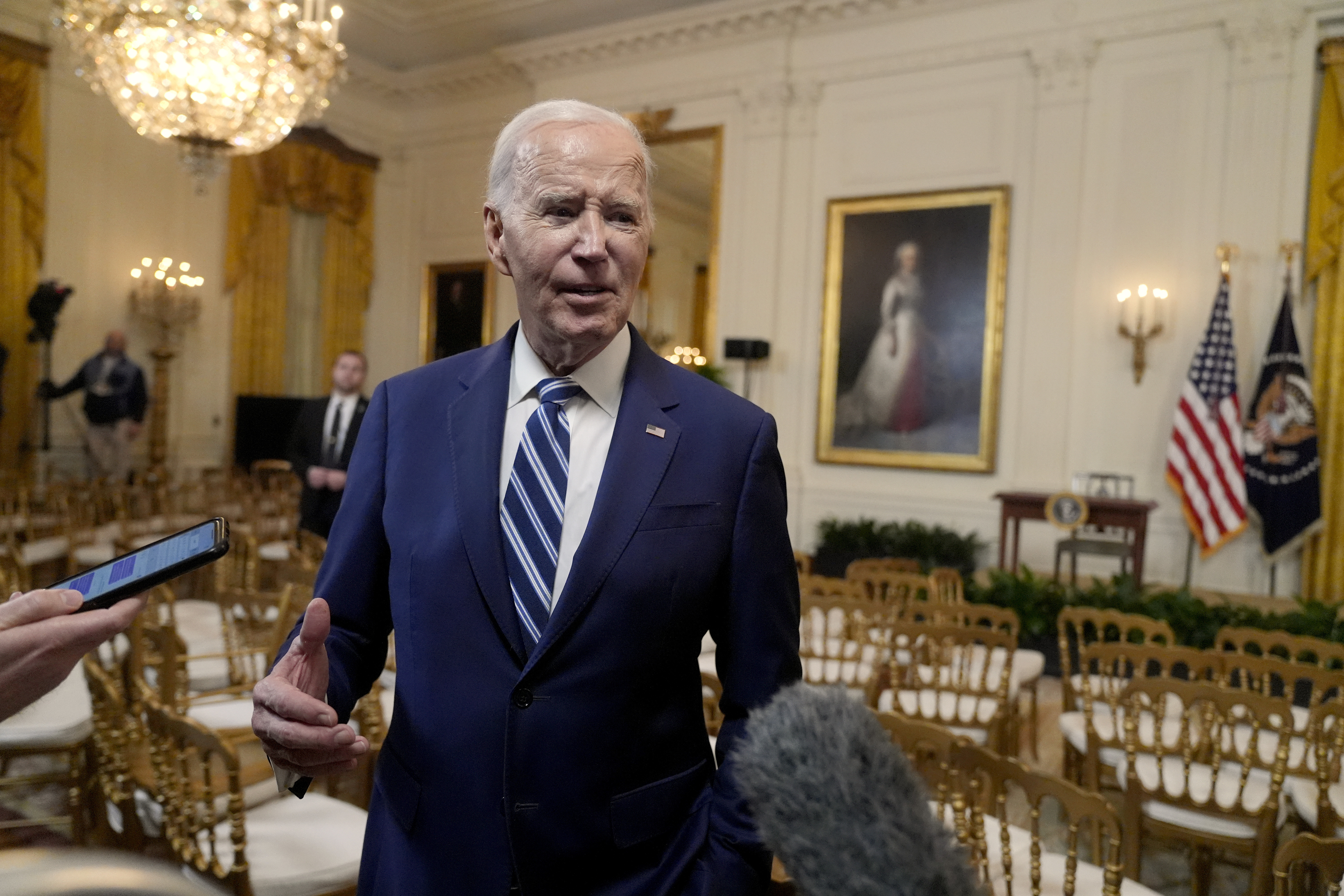 President Joe Biden speaks with reporters after signing the Social Security Fairness Act in the East Room of the White House, Sunday, Jan. 5, 2025, in Washington. (AP Photo/Manuel Balce Ceneta)