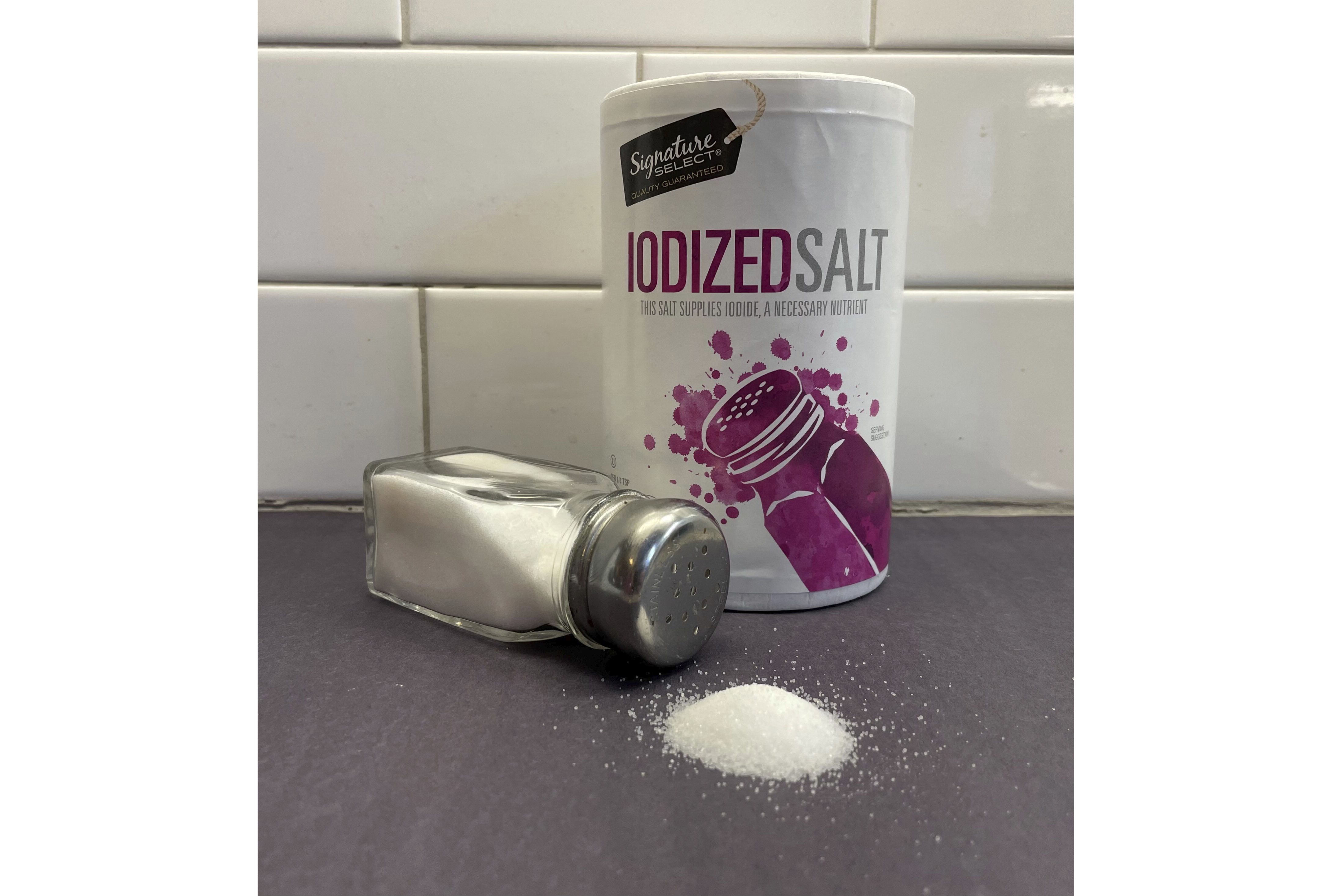 Iodized salt is displayed for a photograph in Philadelphia on Monday, Jan. 6, 2025. (AP Photo/Jonathan Poet)