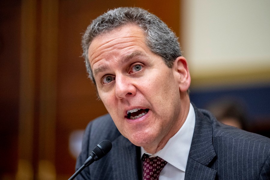 FILE - Federal Reserve Board of Governors Vice Chair for Supervision Michael Barr testifies at a House Financial Services Committee hearing on recent bank failures, on Capitol Hill, March 29, 2023, in Washington. (AP Photo/Andrew Harnik, File)