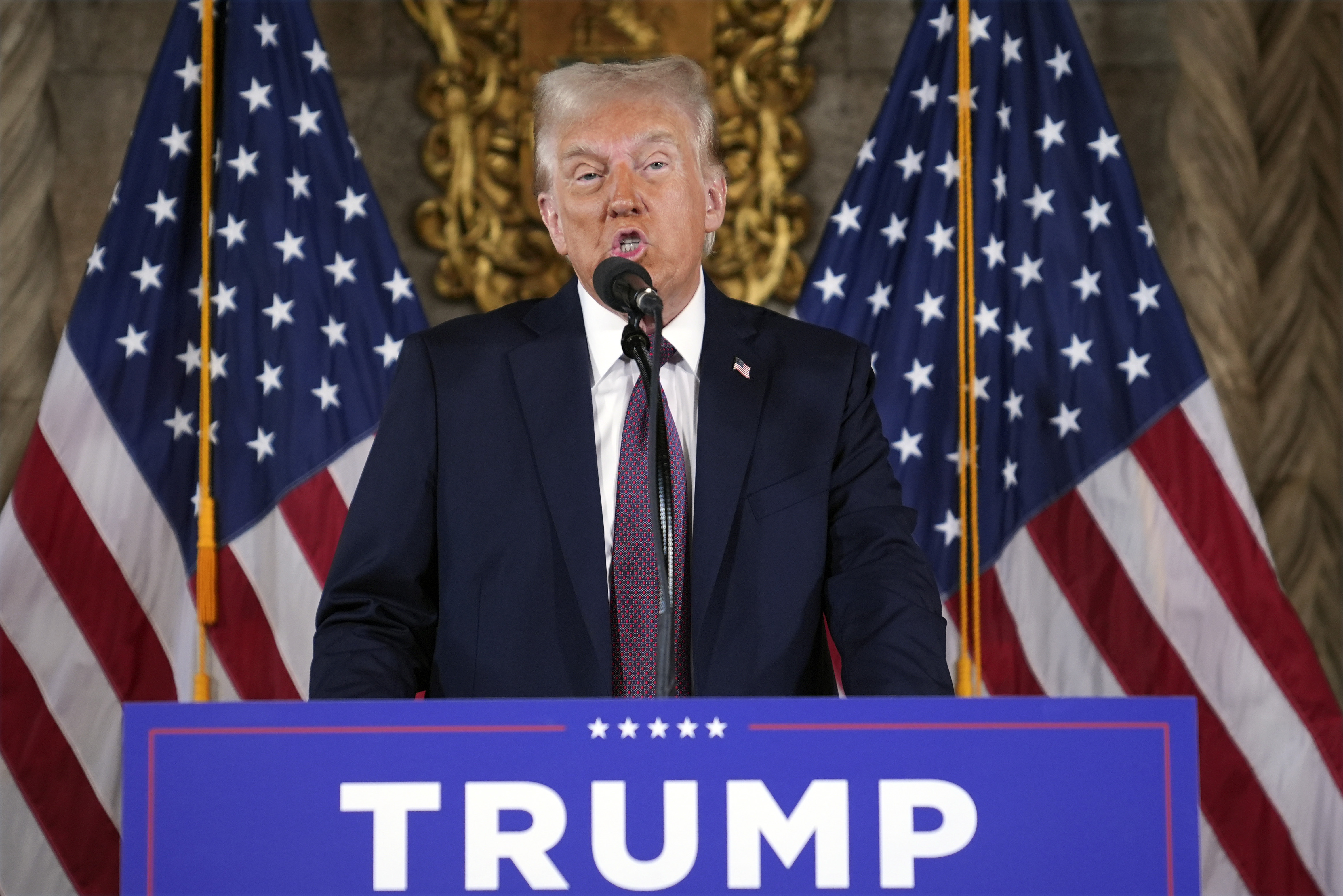 President-elect Donald Trump speaks during a news conference at Mar-a-Lago, Tuesday, Jan. 7, 2024, in Palm Beach, Fla. (AP Photo/Evan Vucci)