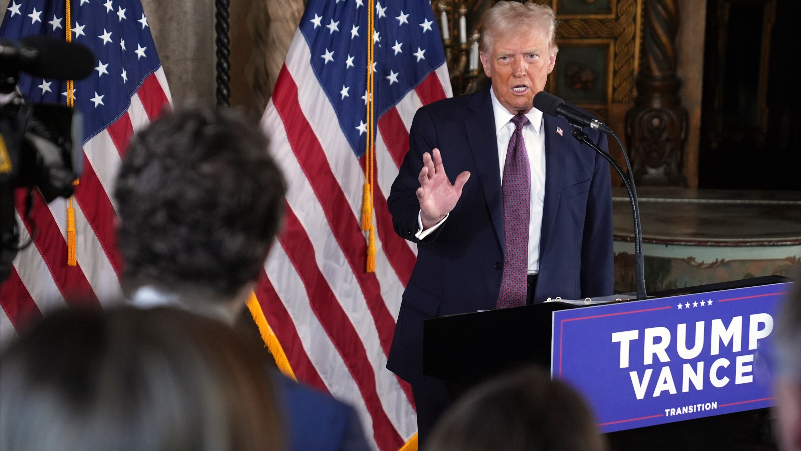 President-elect Donald Trump speaks during a news conference at Mar-a-Lago, Tuesday, Jan. 7, 2025, in Palm Beach, Fla. (AP Photo/Evan Vucci)