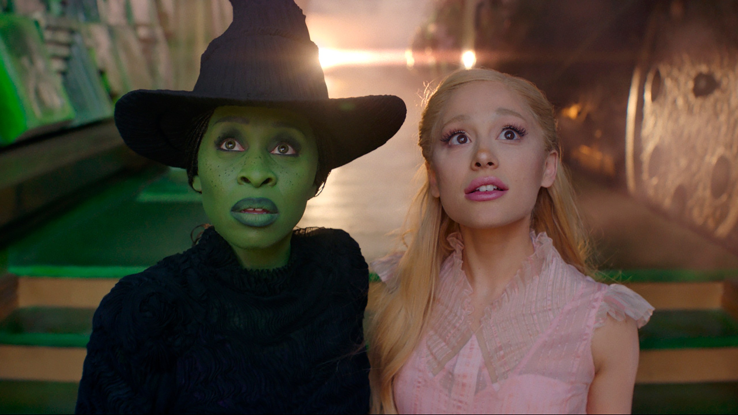 This image released by Universal Pictures shows Cynthia Erivo, left, and Ariana Grande in a scene from the film "Wicked." (Universal Pictures via AP)