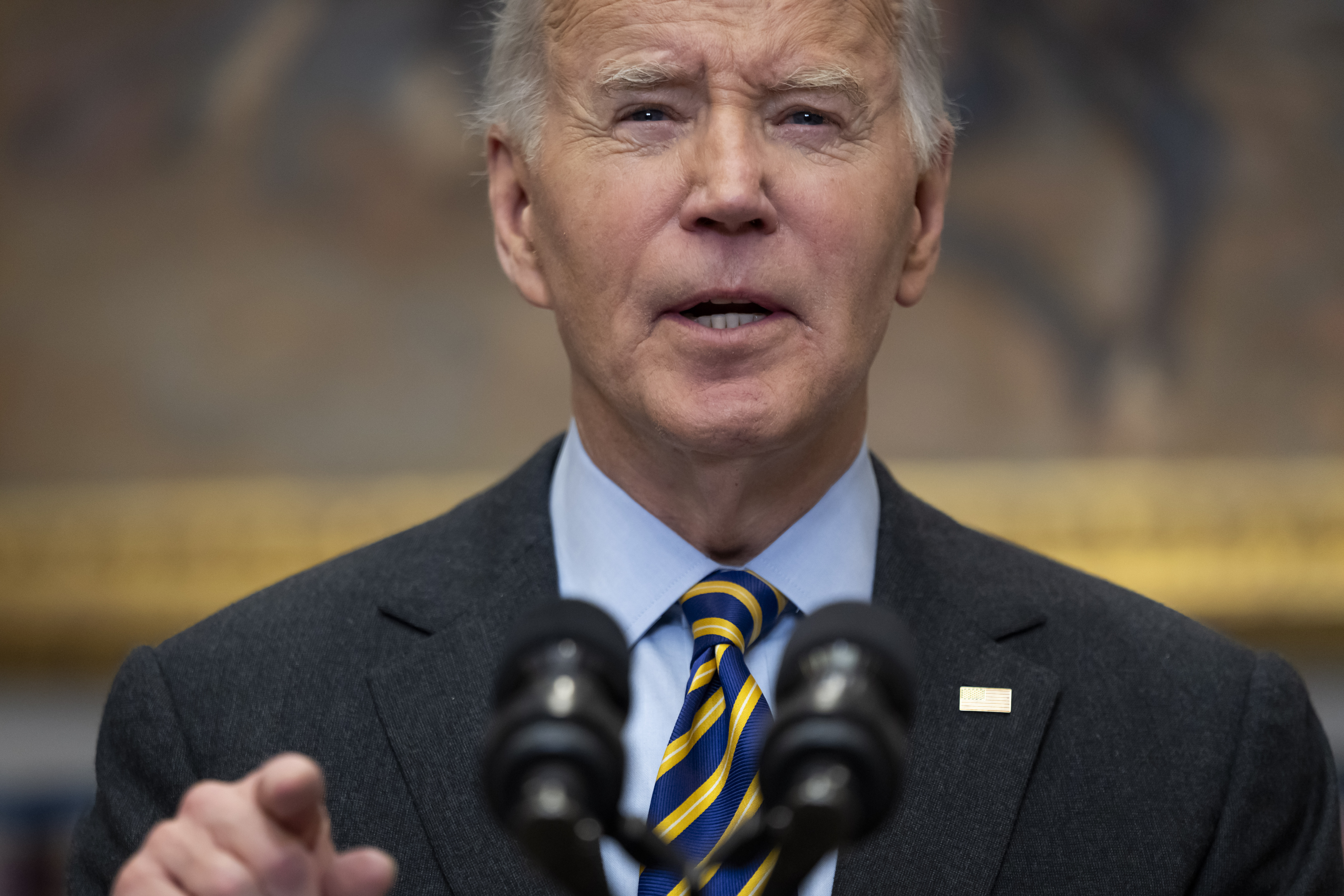 President Joe Biden speaks in the Roosevelt Room at the White House in Washington, Friday, Jan. 10, 2025. (AP Photo/Ben Curtis)