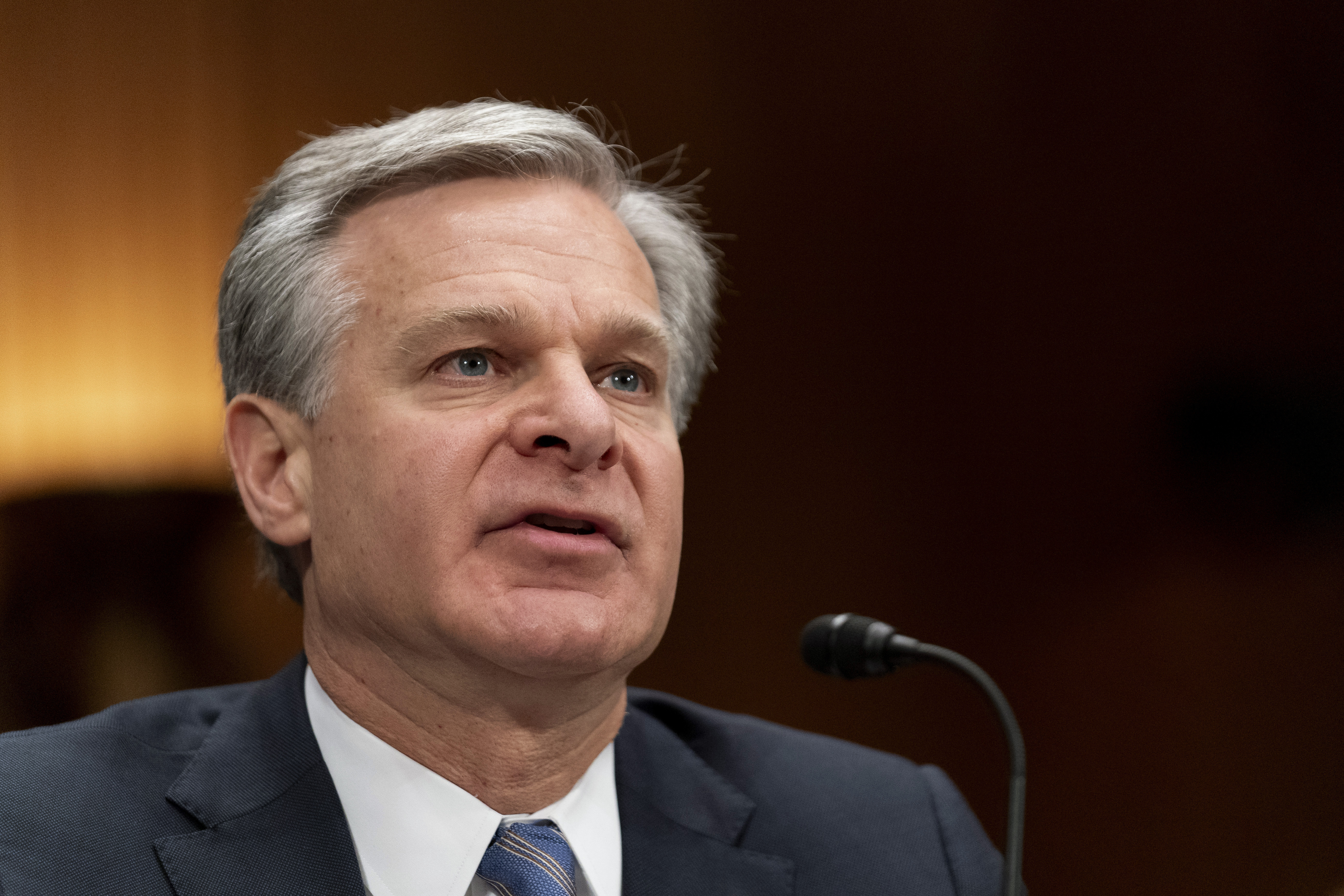 FILE - FBI Director Christopher Wray testifies during a Senate Homeland Security and Governmental Affairs Committee hearing, Oct. 31, 2023, on Capitol Hill in Washington. (AP Photo/Stephanie Scarbrough, File)