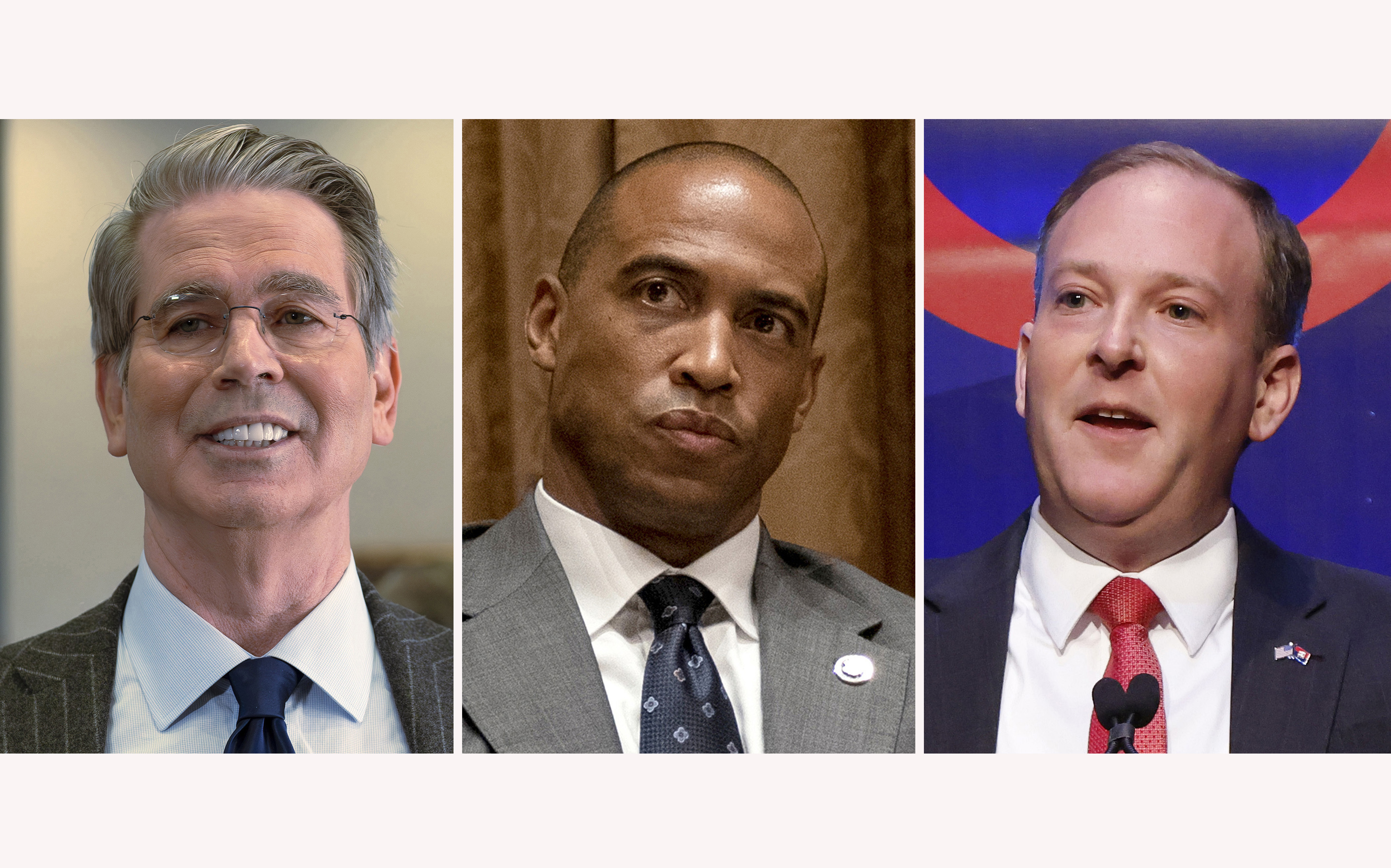 This combination photo of President-elect Donald Trump's nominees who will have confirmation hearings Thursday, Jan. 16, 2025, shows Treasury Secretary nominee Scott Bessent, from left, Housing and Urban Development Secretary nominee Scott Turner and Environmental Protection Agency Administrator nominee Lee Zeldin. (AP Photo)