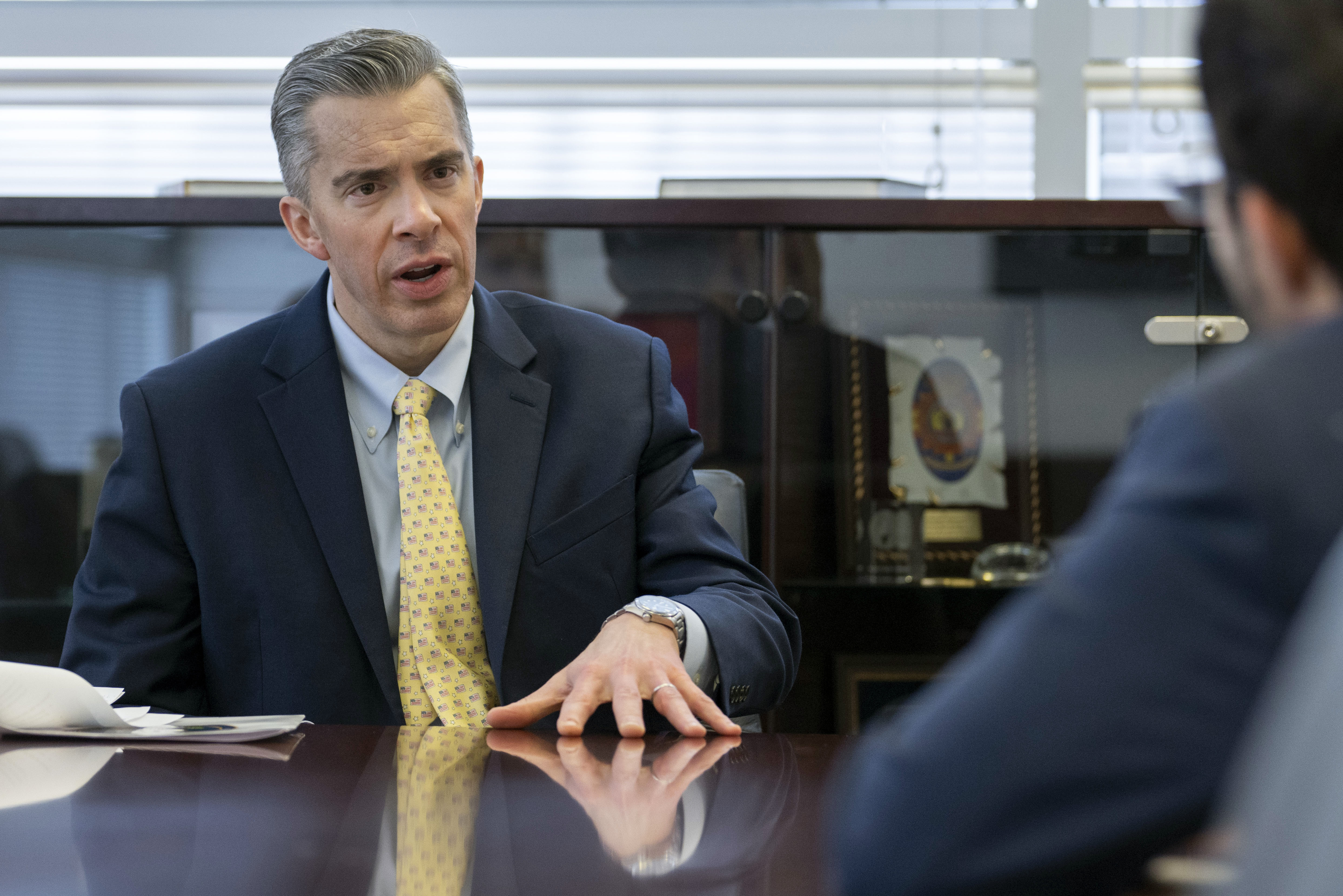 Acting Director of the National Counterterrorism Center Brett Holmgren speaks during an interview at the National Counterterrorism Center, Jan. 8, 2025 in McLean, Va. (AP Photo/Kevin Wolf)