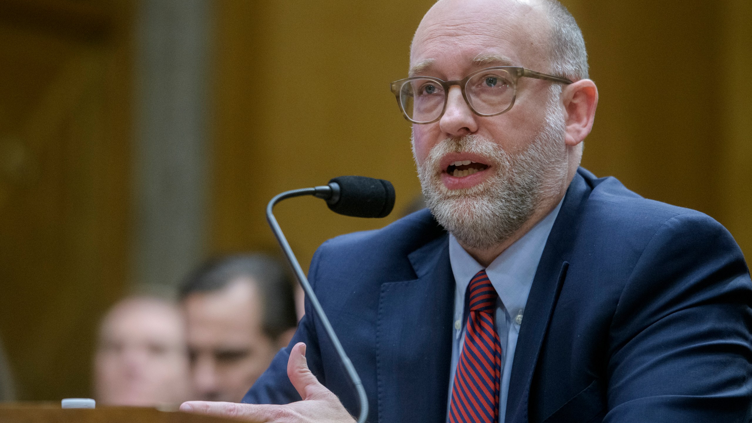 Russell Vought, President-elect Donald Trump's nominee to be Director, Office of Management and Budget, appears before a Senate Committee on Homeland Security and Governmental Affairs hearing for his pending confirmation on Capitol Hill, Wednesday, Jan. 15, 2025, in Washington. (AP Photo/Rod Lamkey, Jr.)