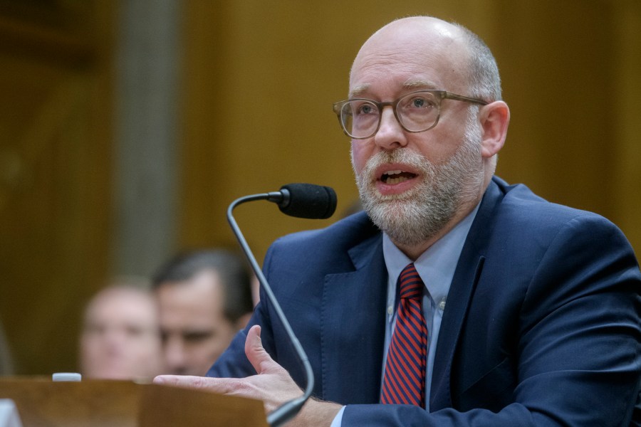 Russell Vought, President-elect Donald Trump's nominee to be Director, Office of Management and Budget, appears before a Senate Committee on Homeland Security and Governmental Affairs hearing for his pending confirmation on Capitol Hill, Wednesday, Jan. 15, 2025, in Washington. (AP Photo/Rod Lamkey, Jr.)