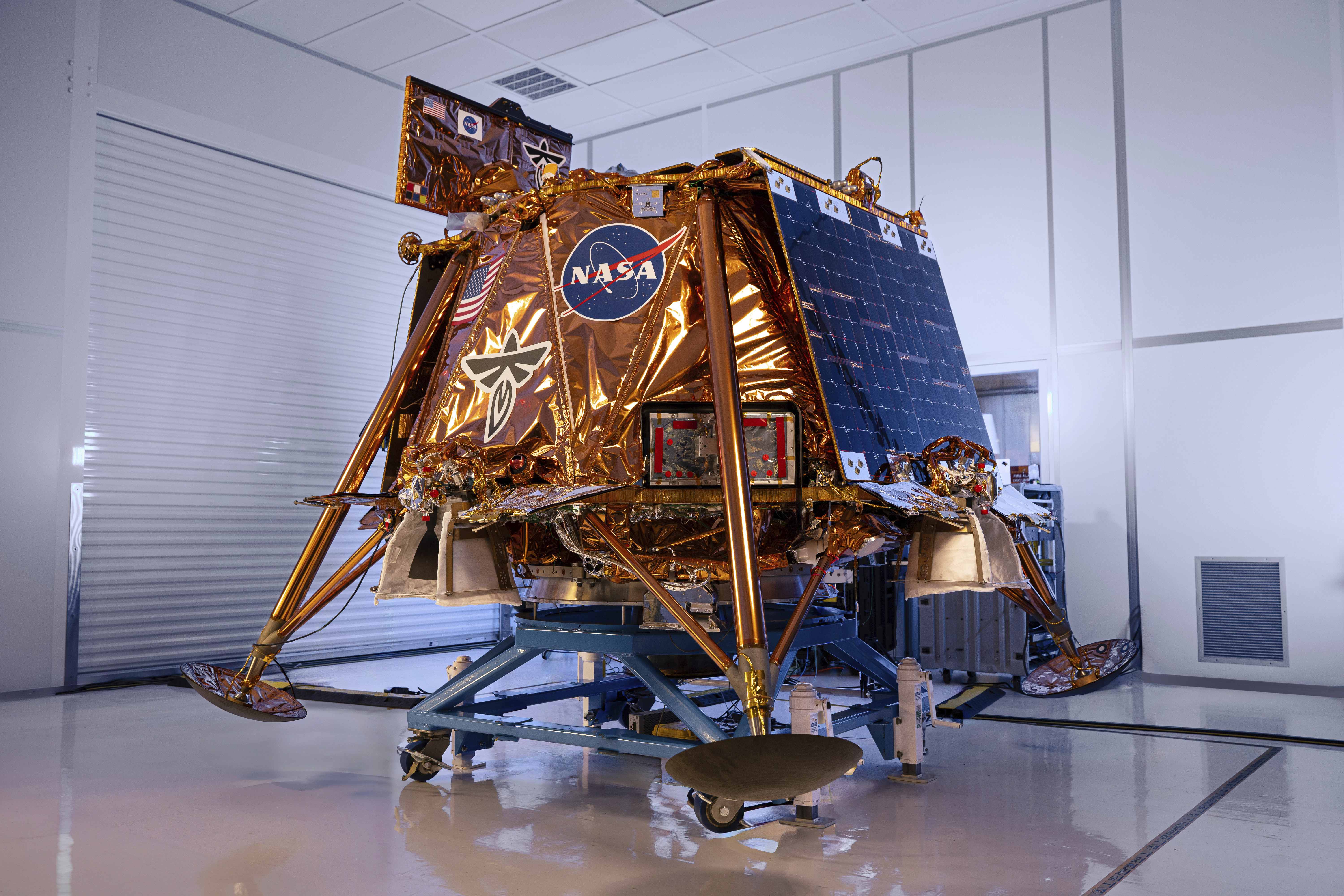 This photo provided by Firefly Aerospace in January 2025 shows the Blue Ghost lunar lander in a clean room. (Firefly Aerospace via AP)