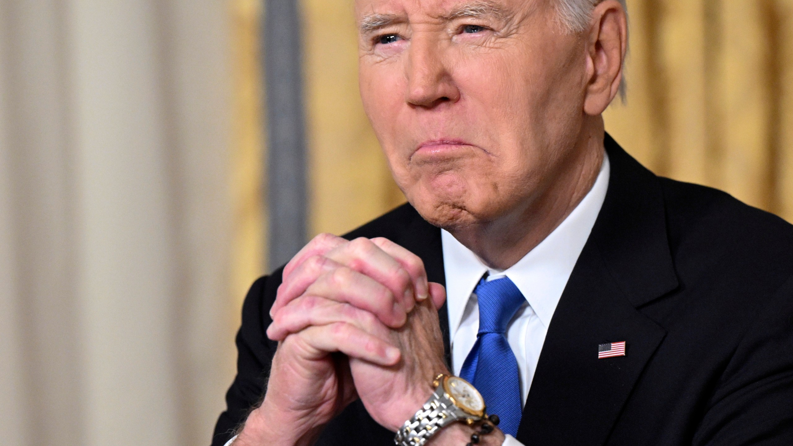 President Joe Biden speaks from the Oval Office of the White House as he gives his farewell address Wednesday, Jan. 15, 2025, in Washington. (Mandel Ngan/Pool via AP)