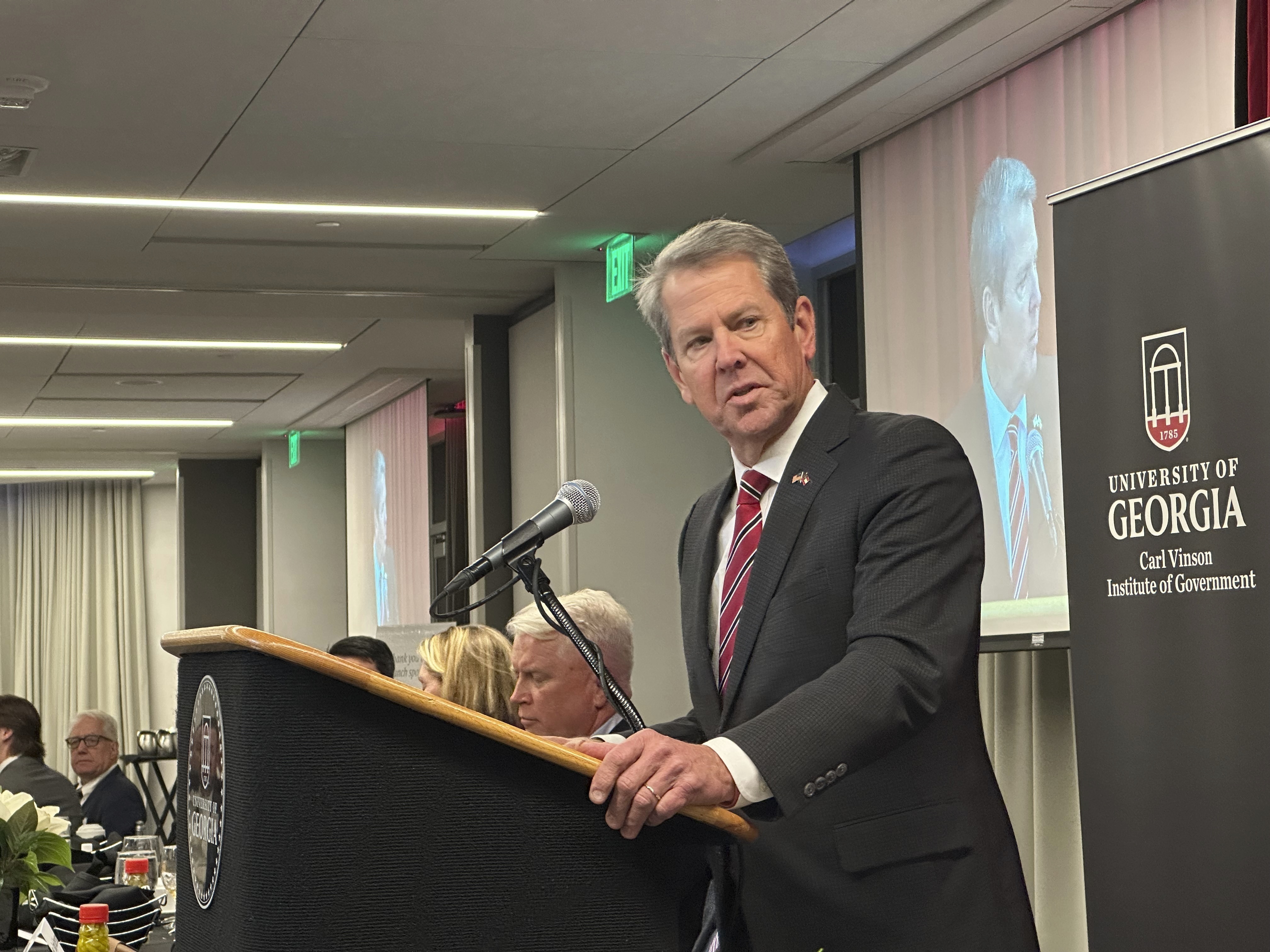 FILE - Georgia Gov. Brian Kemp speaks to lawmakers about his 2025 plans, Dec. 10, 2024 at the University of Georgia in Athens, Ga. (AP Photo/Jeff Amy, File)