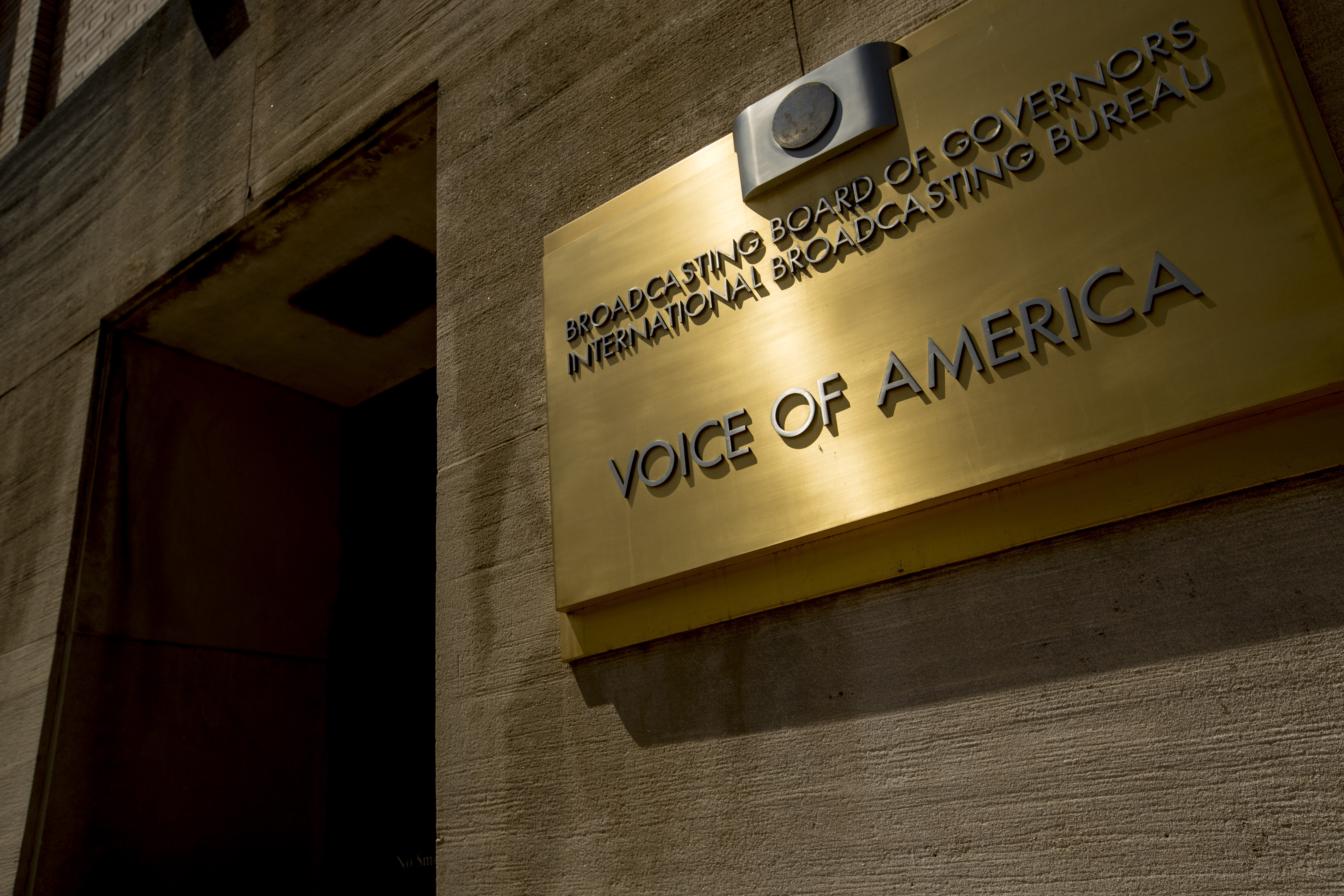 FILE - The Voice of America building, Monday, June 15, 2020, in Washington. (AP Photo/Andrew Harnik, File)