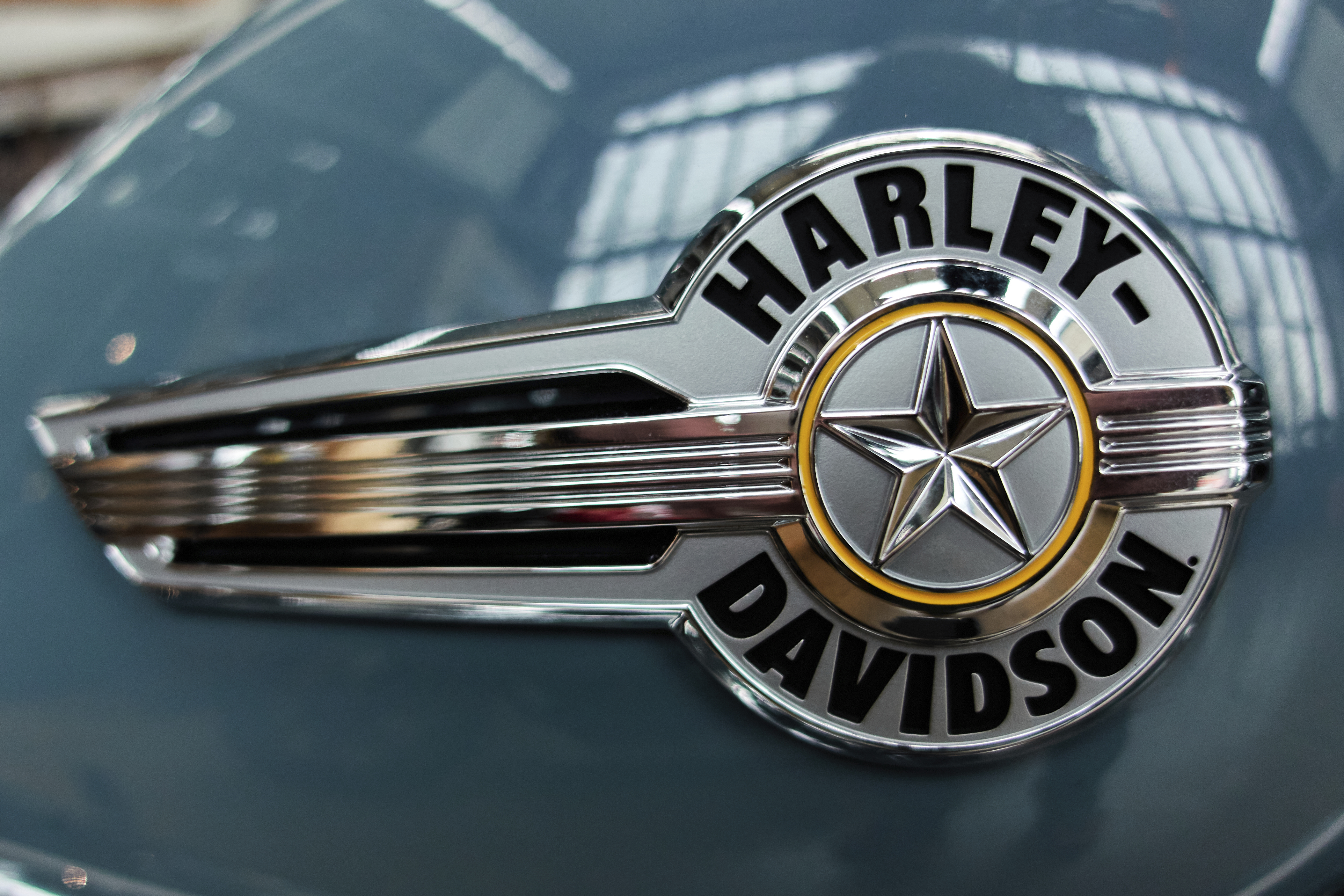 The Harley-Davidson logo on a tank of a motor bike is pictured in Frankfurt, Germany, Wednesday, March 12, 2025. (AP Photo/Michael Probst)