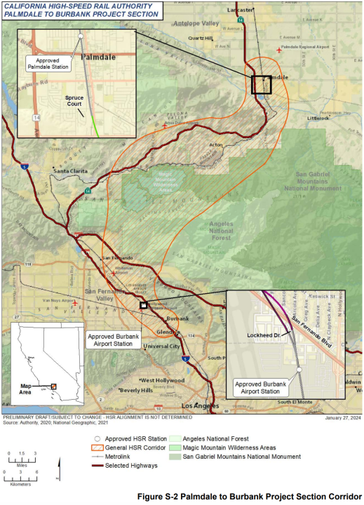 A figure showing he California High-Speed Rail Authority's Palmdale-to-Burbank corridor is featured in the latest environmental impact report for the project. (CAHSR)